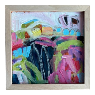 2025 European Abstract Small Painting in Bright Colors on Canvas, Framed For Sale