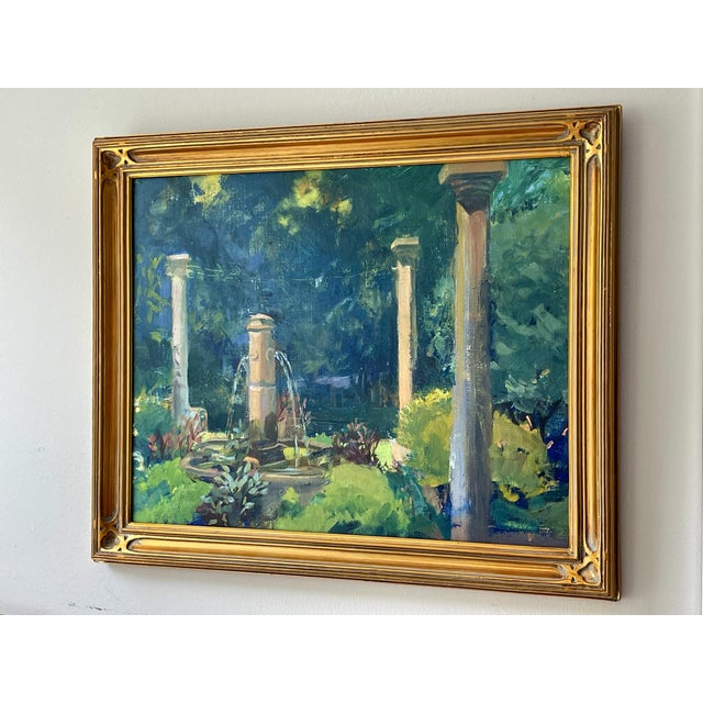 Green Late 20th Century Modern Impressionist Oil Painting of a Garden in Greens, Framed For Sale - Image 8 of 15