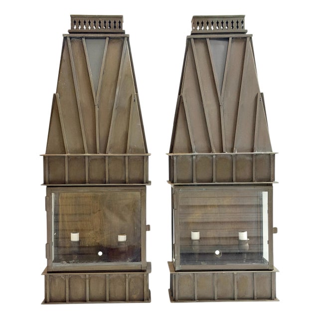 Pair Architectural Georgian Gothic Bronze Exterior/Interior Wall Sconces For Sale