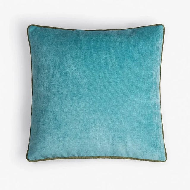 Contemporary Happy Frame Pillow in Light Blue and Green from Lo Decor For Sale - Image 3 of 3