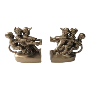 1970s Brass Children Tug of War Bookends Hand Poured Pm Craftsman Usa Made- a Pair