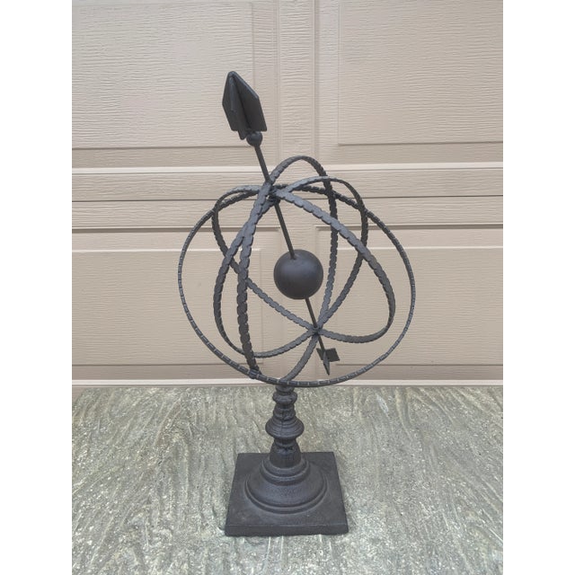 Brown Large Classical Iron Armillary Sphere Garden Sculpture on Stand – English Estate Style For Sale - Image 8 of 10