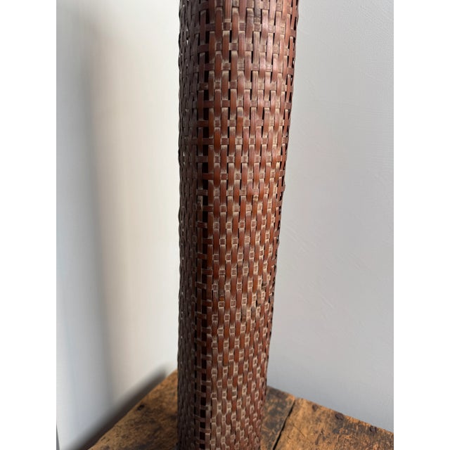 Antique Cylindrical Tall Japanese Woven Rattan Vase For Sale In Los Angeles - Image 6 of 10