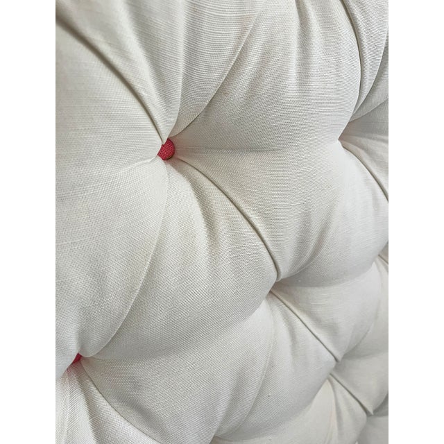 Custom Upholstered Twin Headboards in Ivory Canvas With Pink Contrast Welt Scalloped Silhouette Coastal Hollywood Regency For Sale - Image 9 of 15