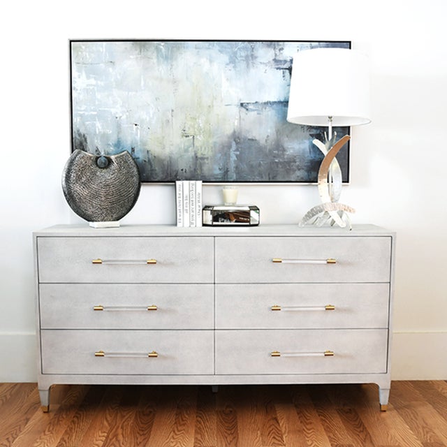 Worlds Away Matthew Izzo Home - Maren Faux Shagreen Six Drawer Chest With Acrylic Drawer Pulls For Sale - Image 4 of 4