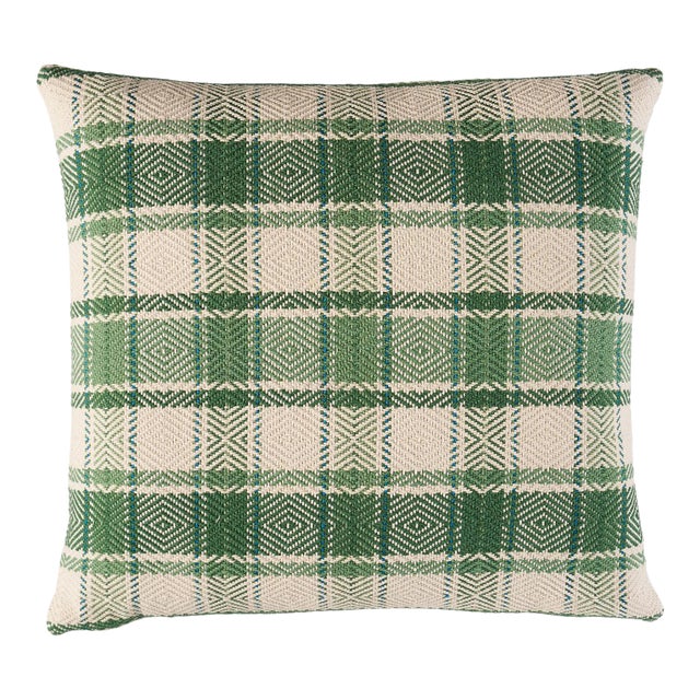 Schumacher Heidi Plaid 18" Pillow In Leaf For Sale