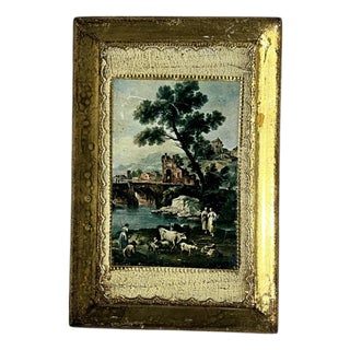 Mid Century Italian Florentine Wall Plaque Farm Life Watching Cattle For Sale