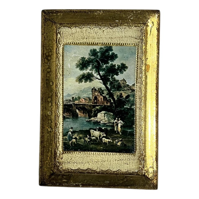Mid Century Italian Florentine Wall Plaque Farm Life Watching Cattle For Sale