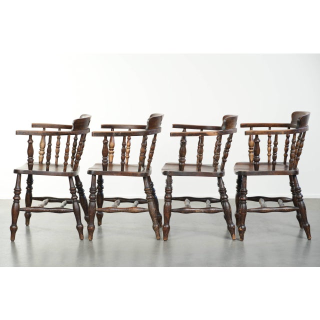 Antique Late 19th Century English Wooden Captain Chairs, Set of 4 For Sale - Image 5 of 18