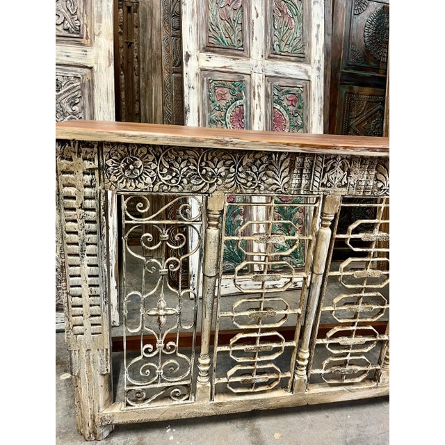 Midcentury Console Table Wrought Iron Ornate Carved Entryway Table 64 For Sale - Image 11 of 11