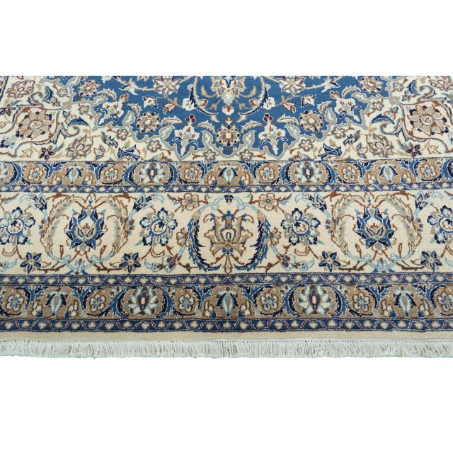 Blue Hand-Knotted Nain 9la Oriental Rug with Silk For Sale - Image 8 of 13