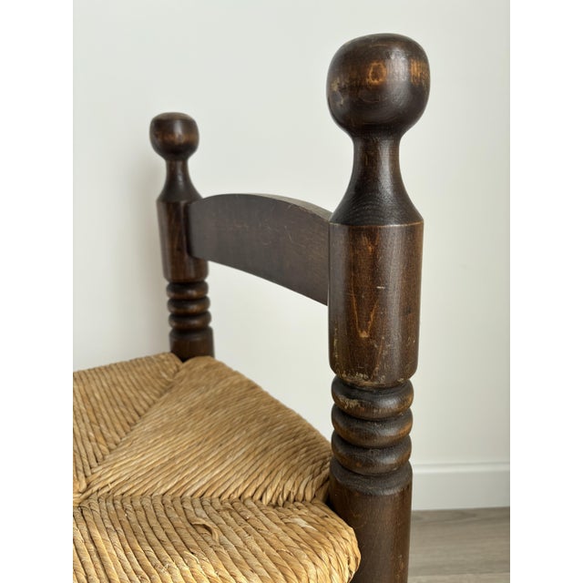 Wood Vintage Low Wood Fireplace Chair with Straw Seat in the style of Charles Dudouyt, 1940s For Sale - Image 7 of 10