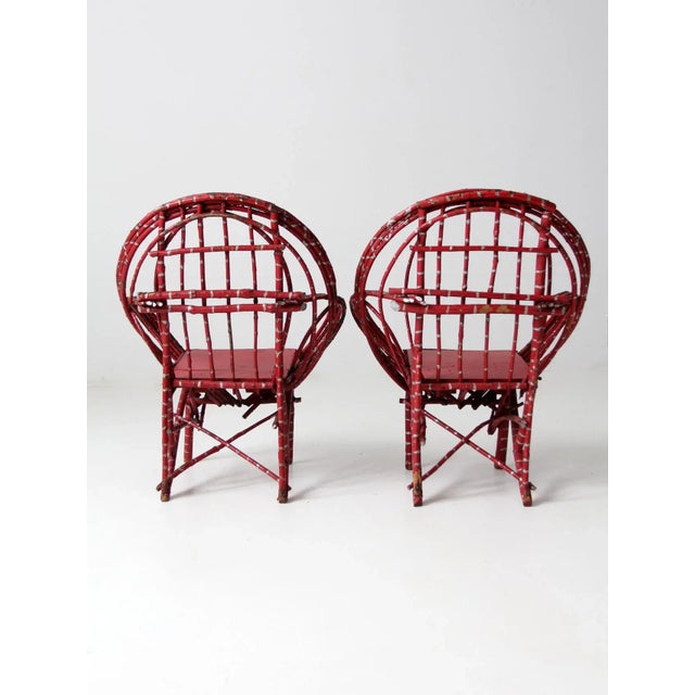 Early 20th Century Antique Adirondack Children's Twig Chairs Pair For Sale - Image 5 of 13