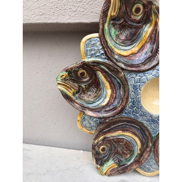 Majolica Palissy Fish Heads Oyster Plate Thomas Sergent, Circa 1880 For Sale - Image 4 of 9