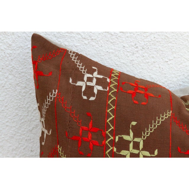Indian Mukstar Medallion, Antique Phulkari Lumbar Pillow Cover For Sale - Image 3 of 6