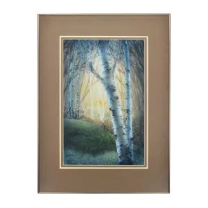 Late 20th Century Eric C Johnson Original Watercolor Painting of Birch Trees Signed & Framed