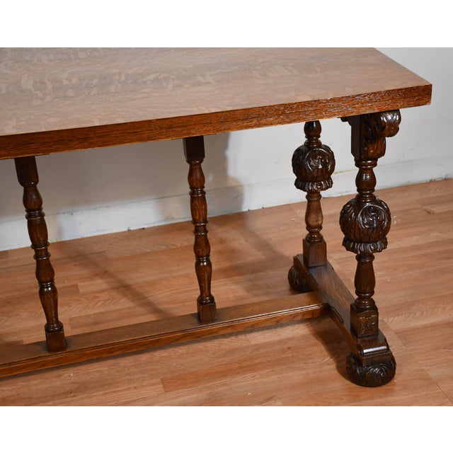 Jacobean 1900s Antique Tiger Oak Jacobean Style Console Table, Library Table, Desk For Sale - Image 3 of 13