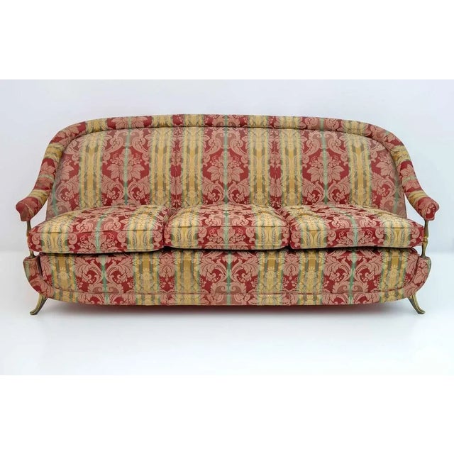 French Art Deco Style Brass and Fabric Sofa, 1950s For Sale - Image 10 of 10