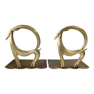 1940s Antique Whw Hagenauer Austria Art Deco Art Nouveau Bronze Deer Antelope Bookends - Set of 2