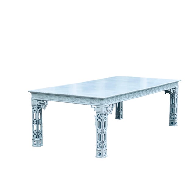Chinese 1960s Chinese Chippendale Table Lattice Legs Painted Pale Blue For Sale - Image 3 of 11