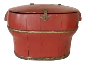 Vintage Chinese Red Painted Wooden Box With Lid & Brass Hardware