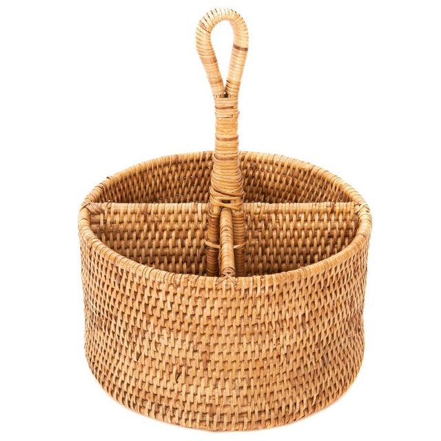 Artifacts Rattan Round 4 section Caddy/Cutlery Holder in Honey Brown For Sale - Image 4 of 9