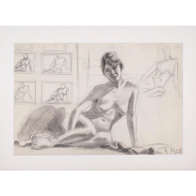 An original vintage figure study of a nude model in artists study by Anne Neumark dated 1928. Graphite on paper dated...