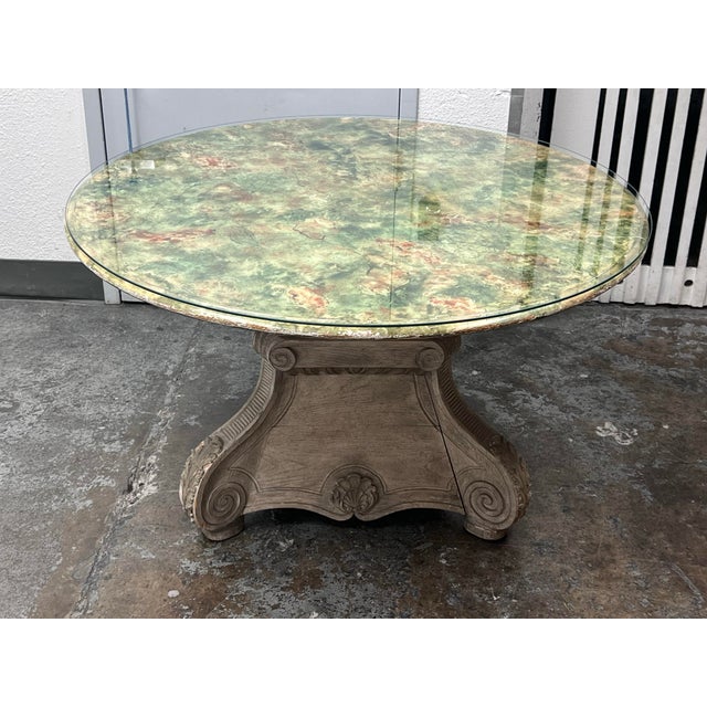 Design Plus Gallery presents a Pedestal Dining Table from I Magnin. The hand-painted faux marble top displays layered...