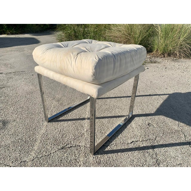 Milo Baughman Style Chrome Upholstered Stool For Sale - Image 13 of 13