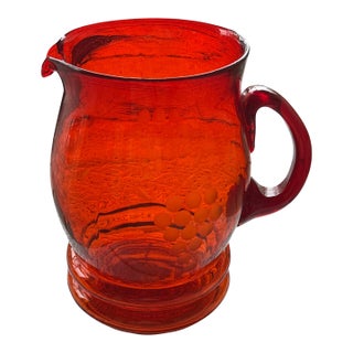 Mid 20th Century Art Deco Tangerine Glass Pitcher For Sale