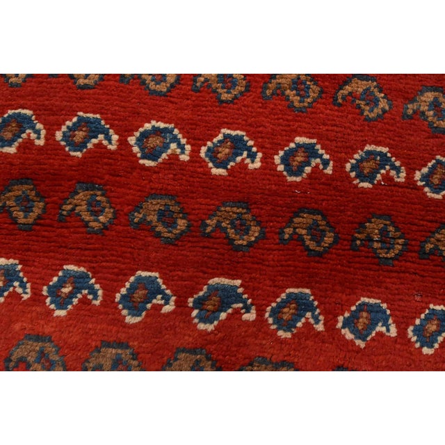 Textile Mahal Runner 3’9” X 10′ Red Wool Vintage Tribal Hand-Knotted Oriental Rug For Sale - Image 7 of 13