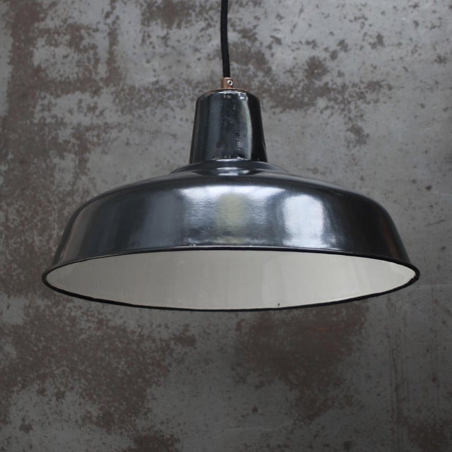 Vintage Industrial French Black Enamel Pendant Light For Sale - Image 4 of 6