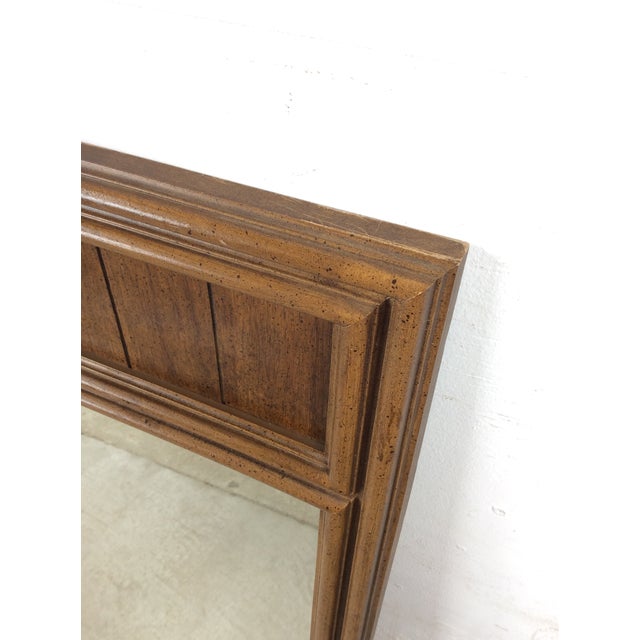 1960s Mid Century Modern Rectangular Wall Mirror With Inlaid Wood Panel on Top of Frame For Sale - Image 5 of 17