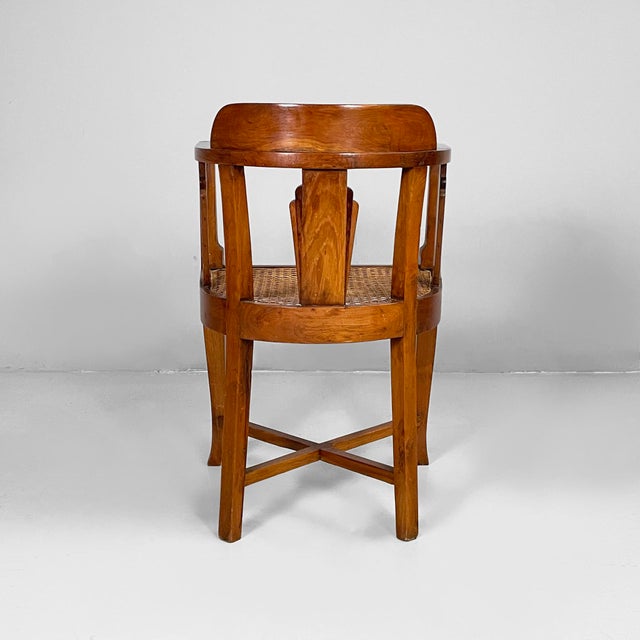 1930s Italian Art Nouveau Wood and Straw Tub Chair, 1930s For Sale - Image 5 of 18