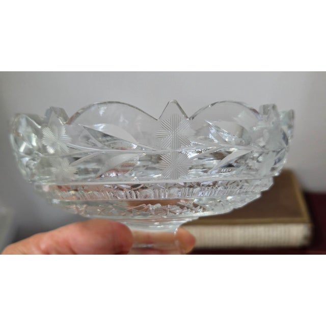 Vintage Cut Glass Star and Leaf Pedestal Compote For Sale - Image 9 of 18