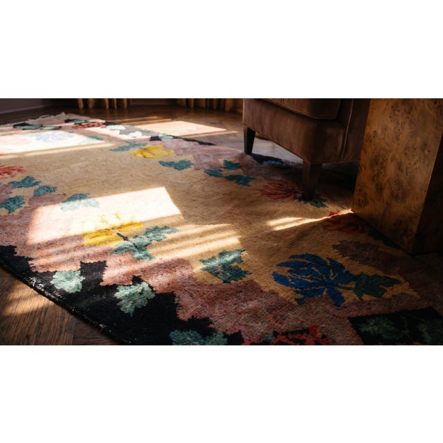 1920s Beige Floral Antique Chinese Art Deco Rug 2' X 3'10'' by Nichols Workshop Wool Knotted Carpet For Sale - Image 10 of 12