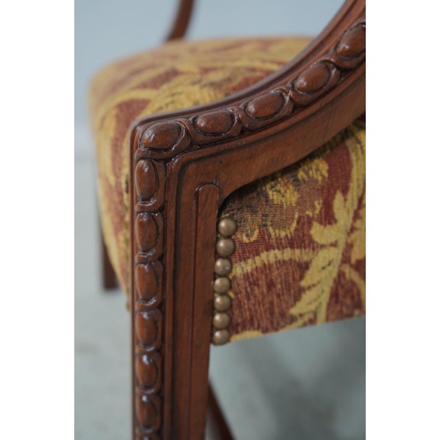 Red Chippendale Newly Upholstered Damask Print Open Arm Library Chair For Sale - Image 8 of 18