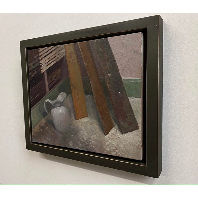 Contemporary Pitcher by Brad Davis | Oil on Panel Still Life of a White Pitcher and Wooden Planks For Sale - Image 3 of 5