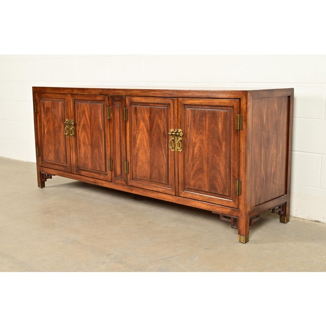 Mid-Century Modern Century Furniture Hollywood Regency Chinoiserie Carved Walnut Sideboard Credenza, Circa 1970s For Sale - Image 3 of 17