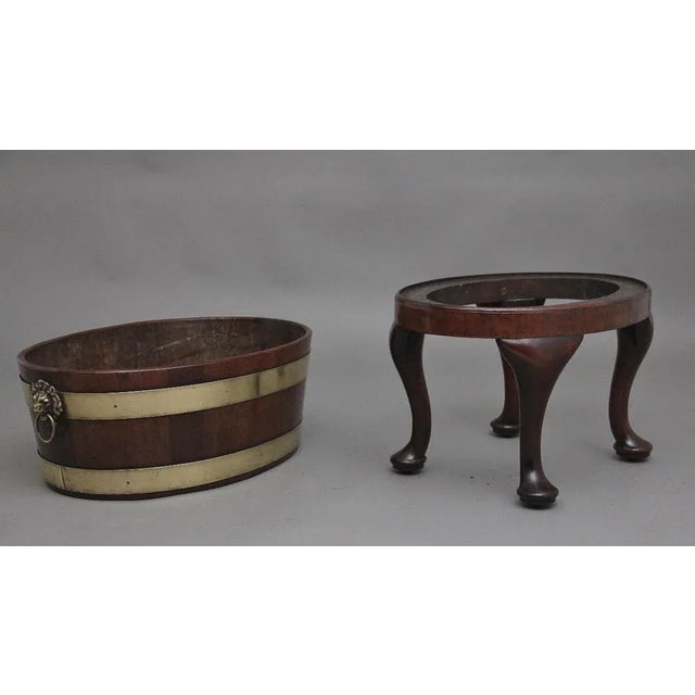 18th Century Mahogany and Brass Bound Oval Wine Cooler with Stand, 1770s, Set of 2 For Sale - Image 12 of 12