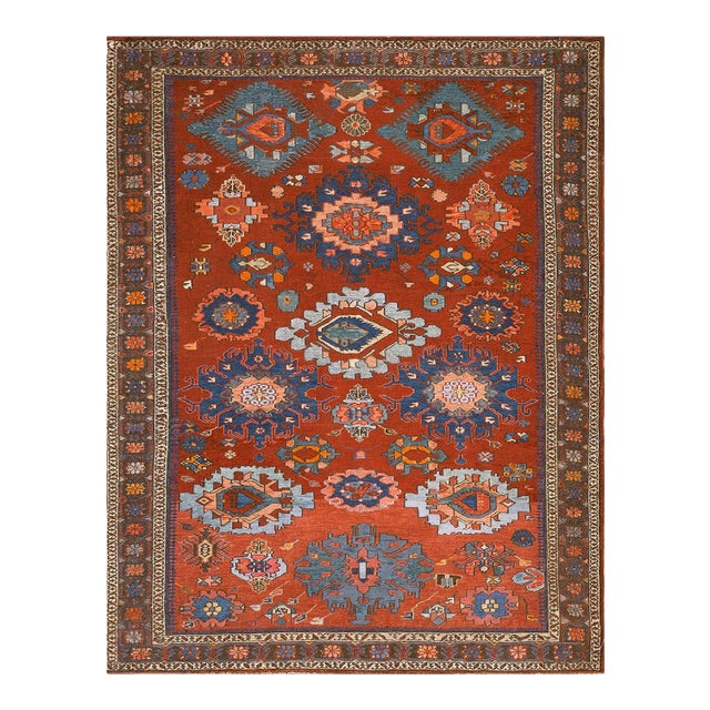 1890s Colorful Geometric Tribal Antique Caucasian Soumak Rug 4'10" X 6'0" Handknotted Wool Carpet For Sale