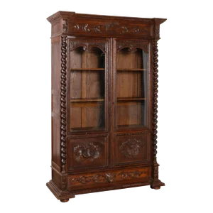 Tall Carved Oak Bookcase Display Cabinet, Germany Circa 1880-1890