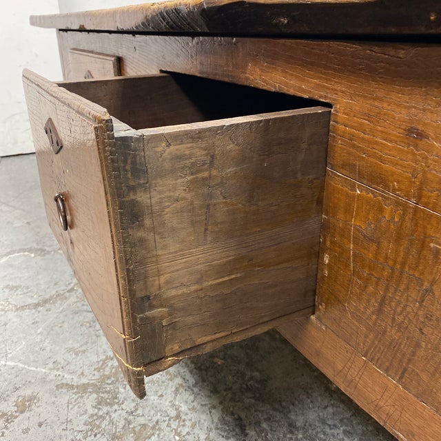 Early 20th Century Distressed Solid Wood Coffee Table Drawers
