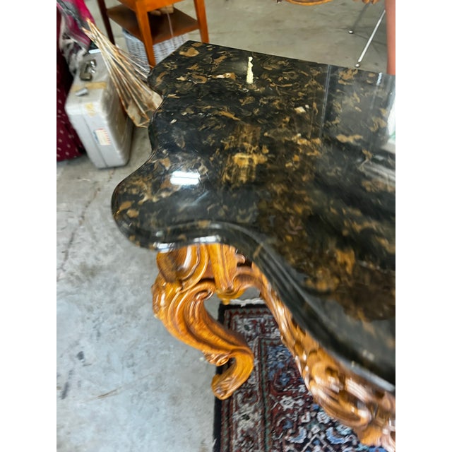 1970s Vintage Syroco Detailed Mirror and Console Table With Stone Top Set For Sale - Image 5 of 7
