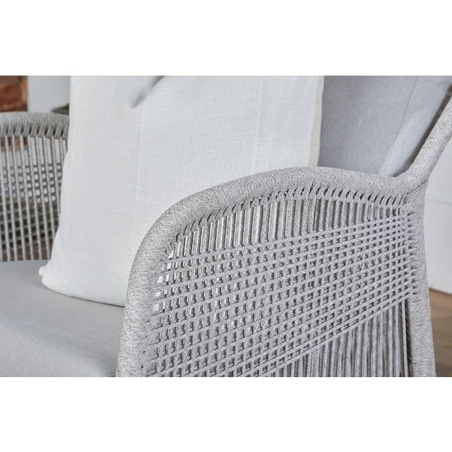 Contemporary Loom Teak & Rope Outdoor Club Chair, Taupe & White Flat Rope For Sale - Image 3 of 12