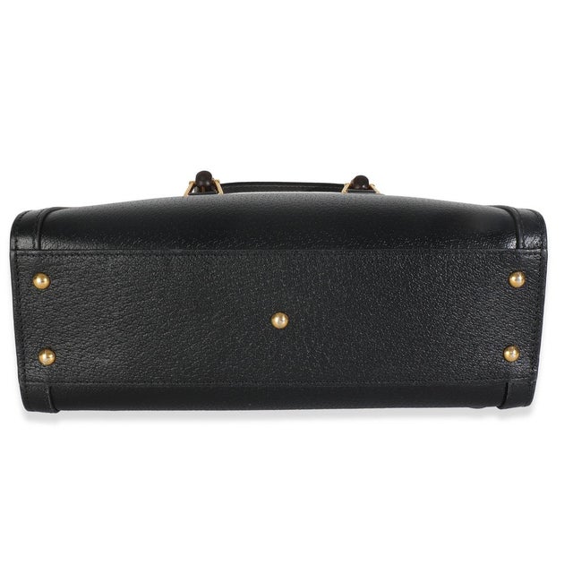 1960s Black Dusty Grey Textured Dollar Calfskin Web Small Diana Tote For Sale - Image 5 of 9