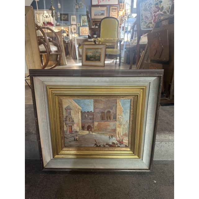 Glimpse of Palazzo Corvaja in Taormina, 1920s, Oil on Wooden Panel For Sale - Image 8 of 8