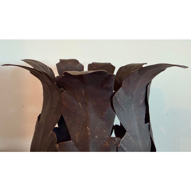 2000 - 2009 Vintage Hollywood Regency Style Metal Leaf Cachepot Planter/Pillar Candle Holder For Sale - Image 5 of 10
