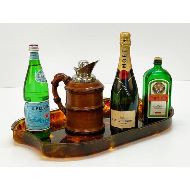 Mid-Century Modern Oval Serving Tray in Tortoiseshell Effect Acrylic Glass, Italy, 1970s For Sale - Image 11 of 15