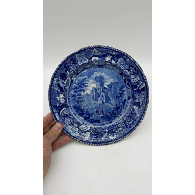Farmhouse A Blue Dark Transfer Decorated Staffordshire Plate "Part of Goodridge Castle, Kent", by Enoch Woods, Circa 1830's For Sale - Image 3 of 14